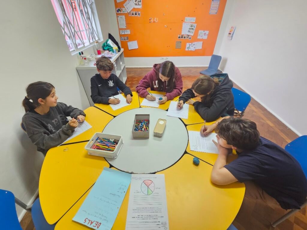 alunos em aula de ingles produtiva